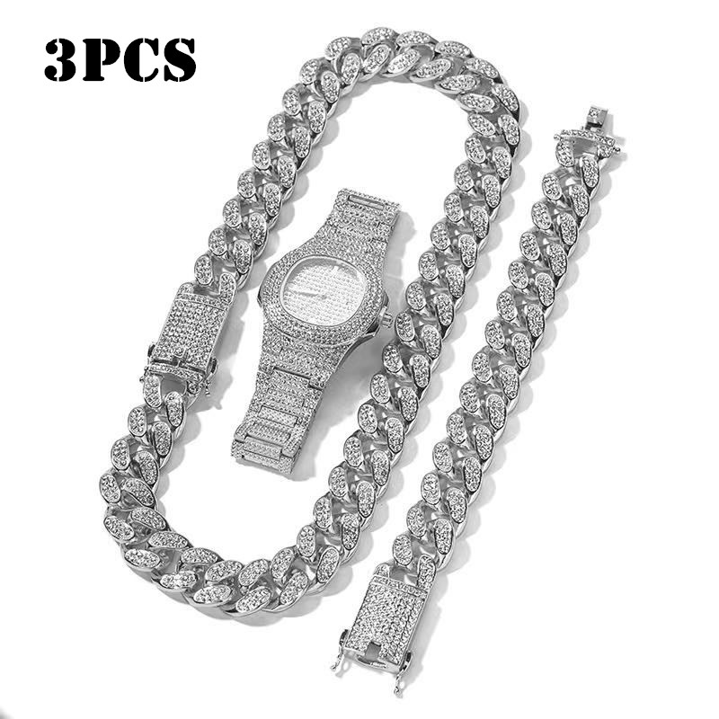 Jewelry For Watches - Ketting+horloge+armband Hiphop Rapper Cubaanse ketting Gouden